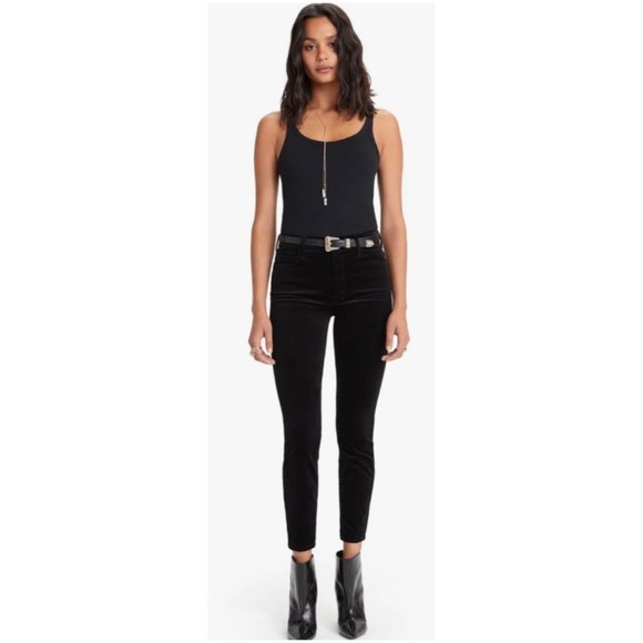 MOTHER High Waisted Looker Ankle Soft Skills Black Velvet Pants